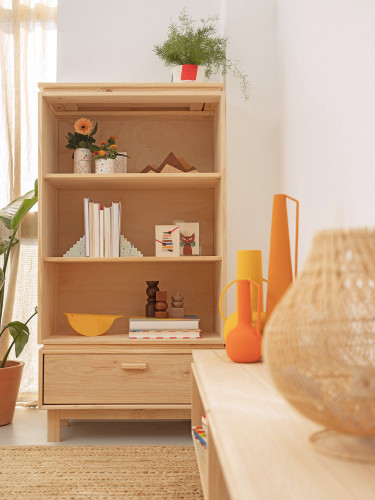 Libreria bassa con cassetto in legno naturale | LUFE