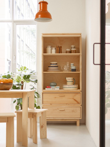 Placard en bois naturel avec tiroirs et pieds | LUFE