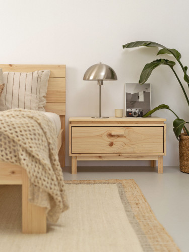 Mesa de cabeceira de madeira com gaveta 78x44 AIKA | LUFE