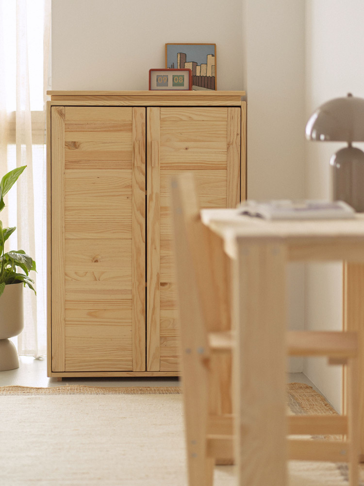 Buffet salon en bois naturel avec étagères | LUFE 2