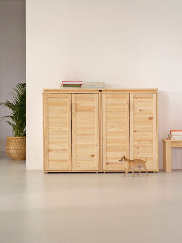 Armadio credenza doppio in legno naturale con ripiani | LUFE