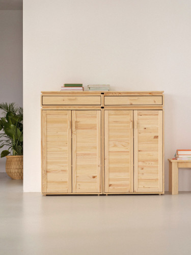 Armario bajo doble de madera natural con cajones | LUFE