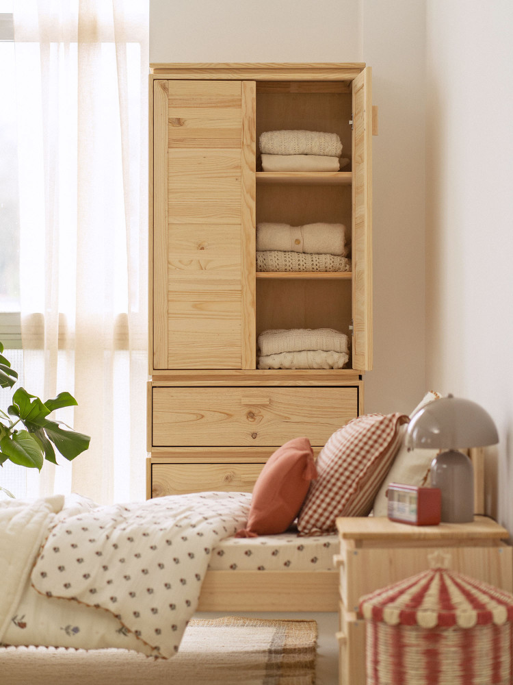 Armoire en bois naturel avec 3 tiroirs inférieurs | LUFE 2