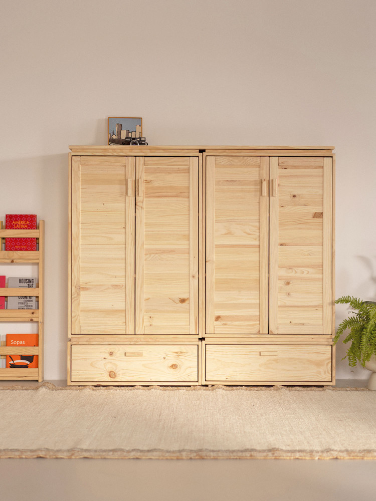 Armoire basse en bois avec étagères et deux tiroirs | LUFE 2
