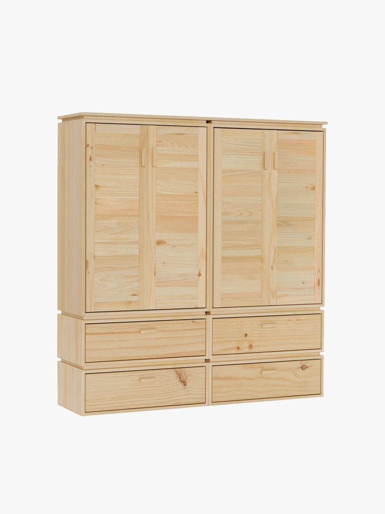 Armadio doppio in legno naturale con 4 cassetti | LUFE