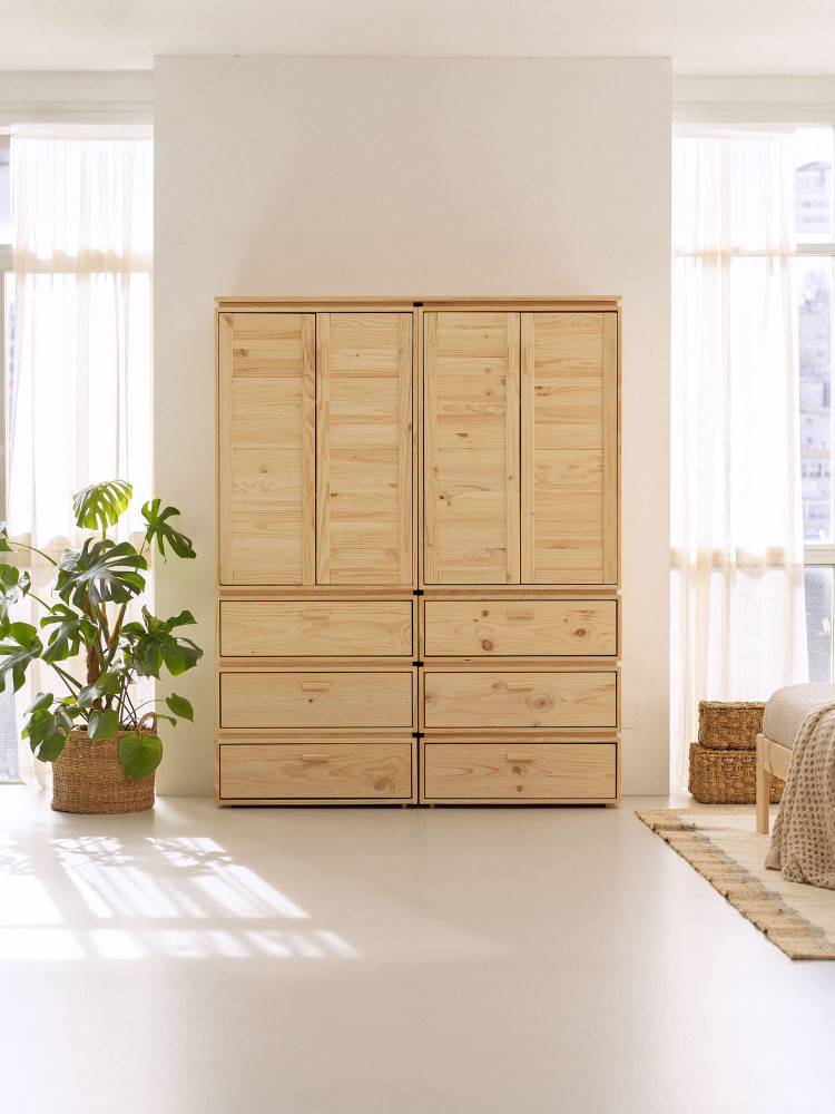 Armário duplo em madeira natural com 6 gavetas | LUFE 2