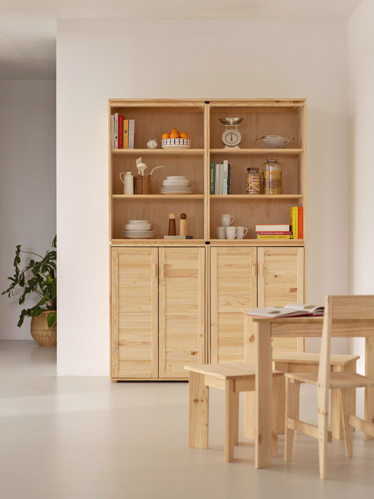 Credenza in legno naturale doppio spazio contenitore | LUFE 2