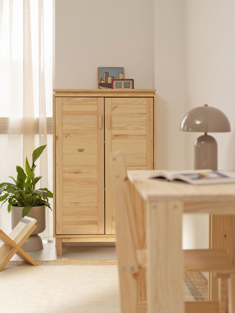 Buffet salon en bois naturel avec étagères et pieds | LUFE 2