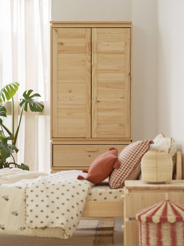 Armadio in legno naturale con gambe e 2 cassetti | LUFE