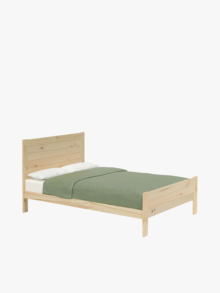 Lit de 150 cm en bois de pin massif, style rustique | LUFE