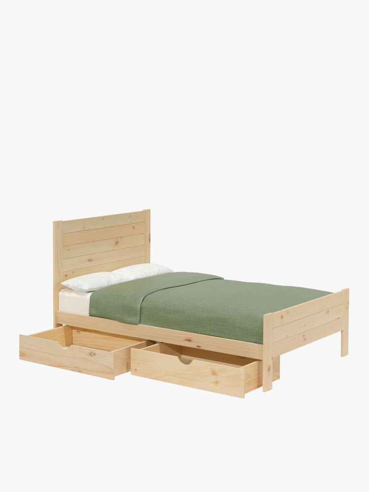Letto 140 in legno di pino con cassetti stile rustico | LUFE