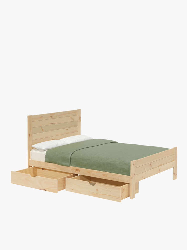 Lit de 160cm en bois massif avec tiroirs style rustique LUFE