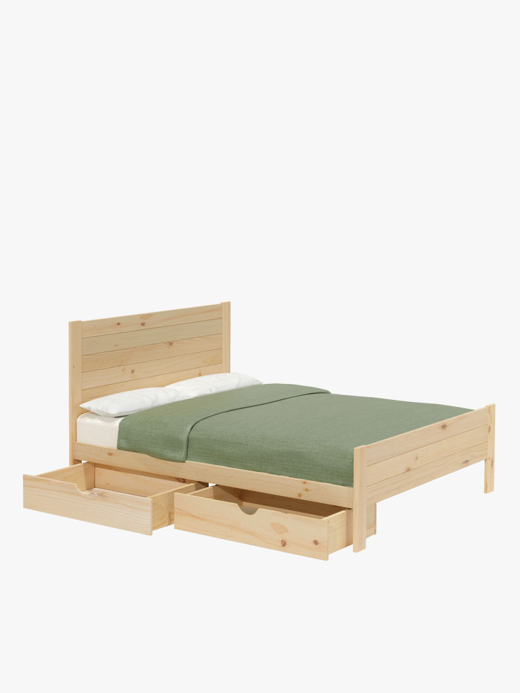 Letto 180 in legno di pino con cassetti stile rustico | LUFE