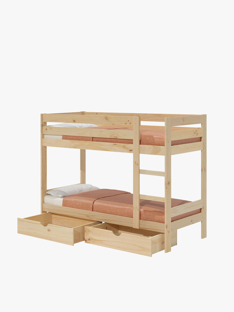 Lit superposé en bois naturel pour matelas de 80 cm.