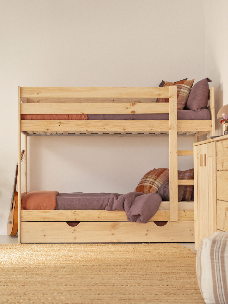Letto a castello per bambini LORE in legno da 80 cm con letto estraibile | LUFE 2