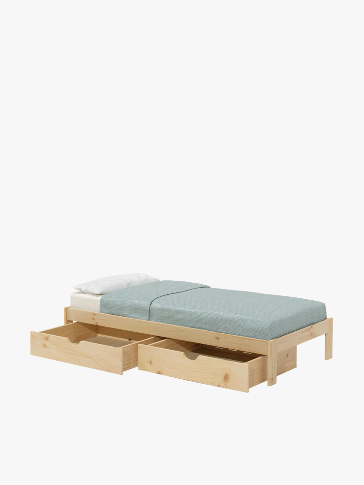 Cama 105 em madeira de pinho certificada com gavetas | LUFE