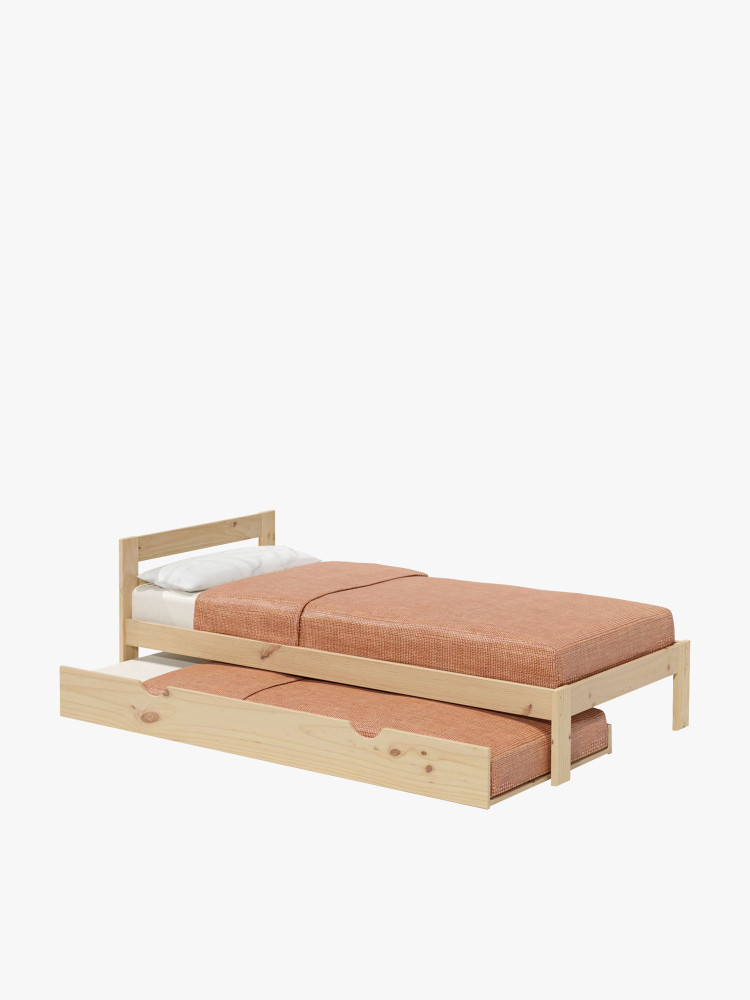 Lit gigogne de 105 en bois de pin naturel | LUFE