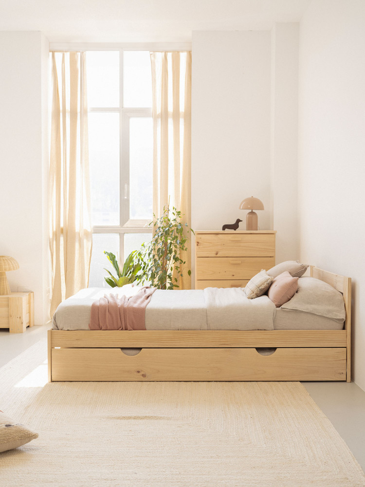Letto con letto estraibile 105 in legno naturale | LUFE 2