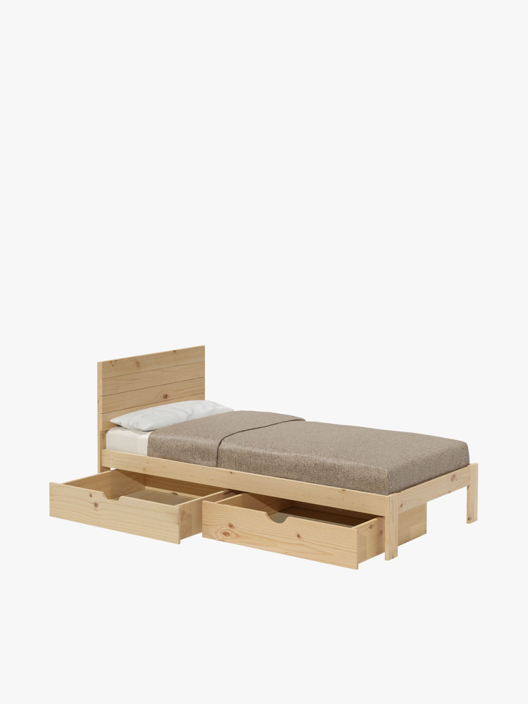 Cama 105 em madeira de pinho com cabeceira e gavetas | LUFE