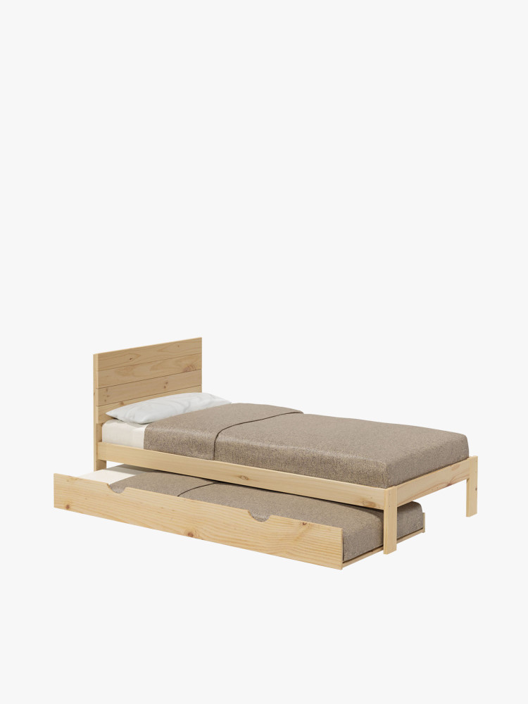 Lit gigogne de 105 avec tête de lit en bois de pin  | LUFE