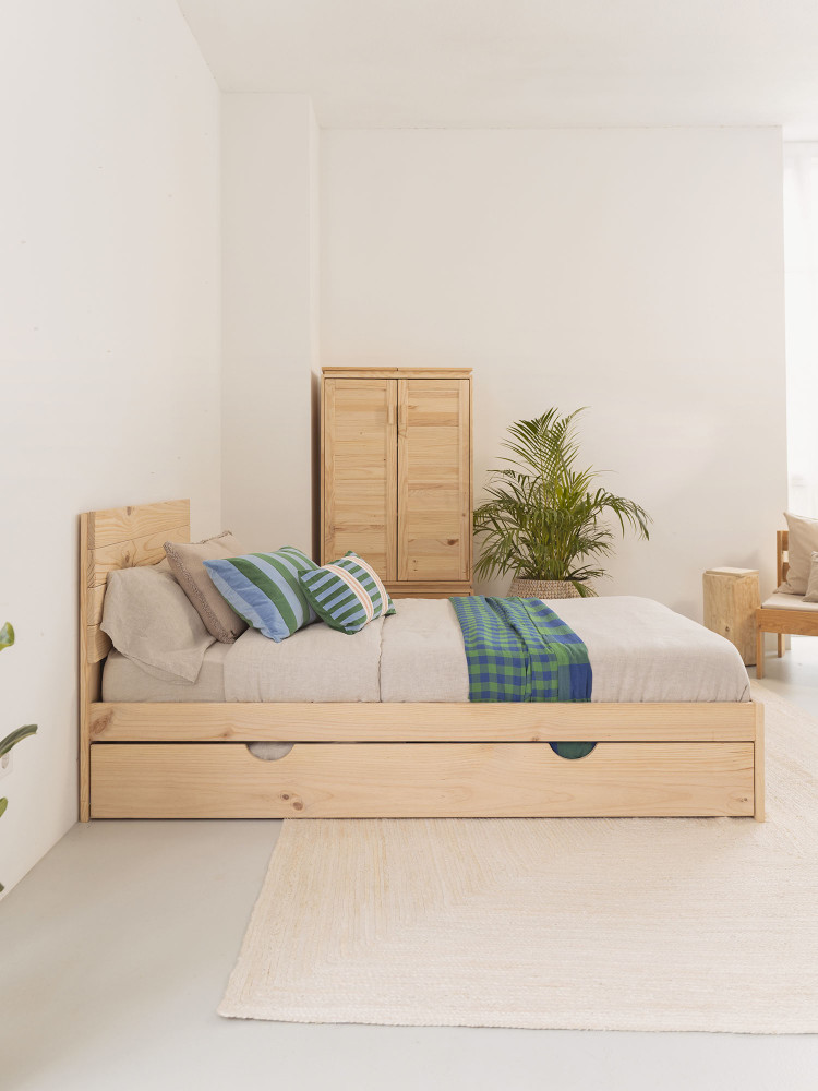 Letto con letto estraibile 105 con testiera in legno | LUFE 2