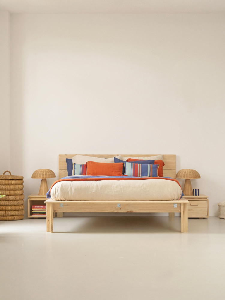 Lit double en bois LUR 140 cm avec tête de lit | LUFE 2